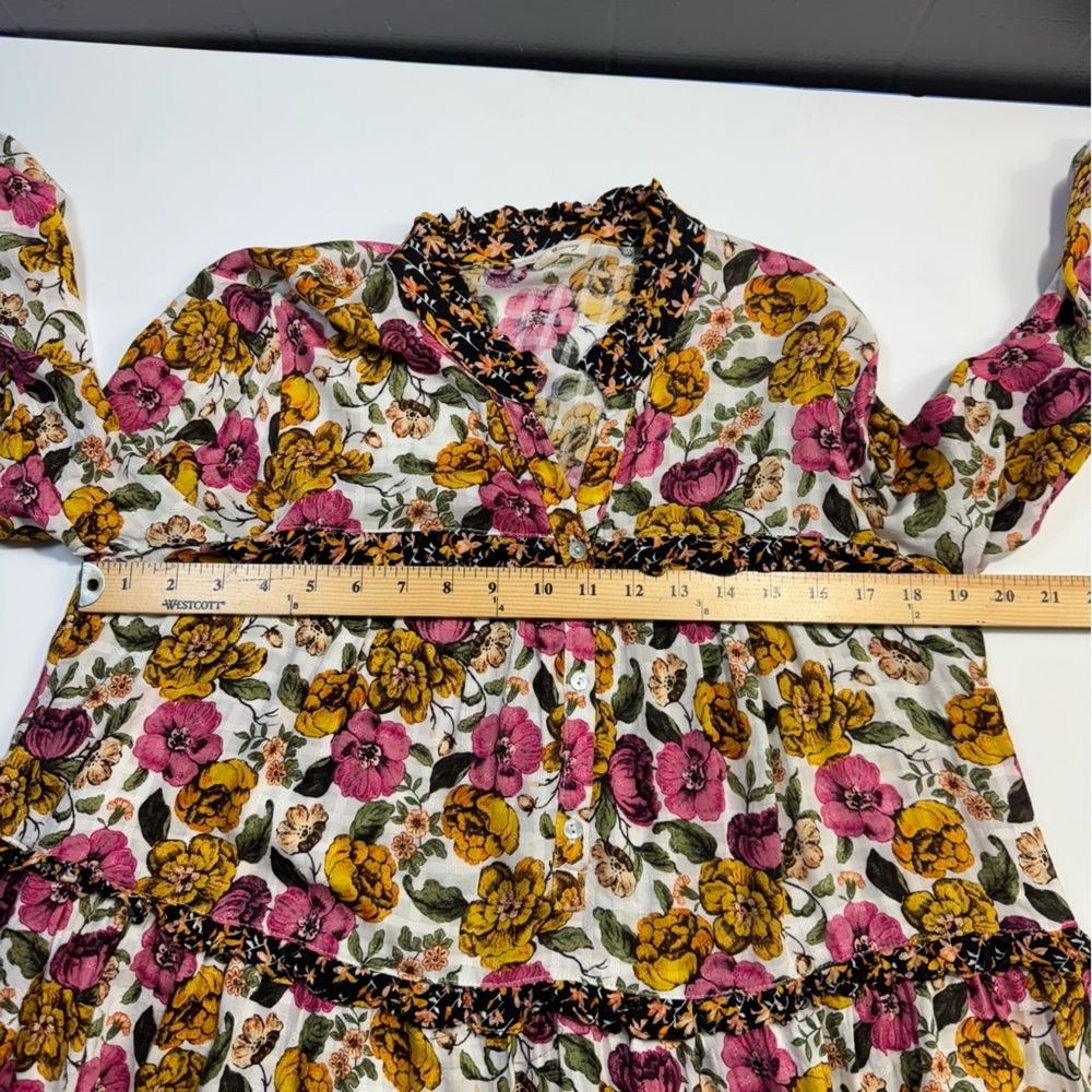 Jane + Delancey Floral Ruffle Long Sleeve Blouse Top - Size M - Boho Cottagecore - Picture 12 of 14